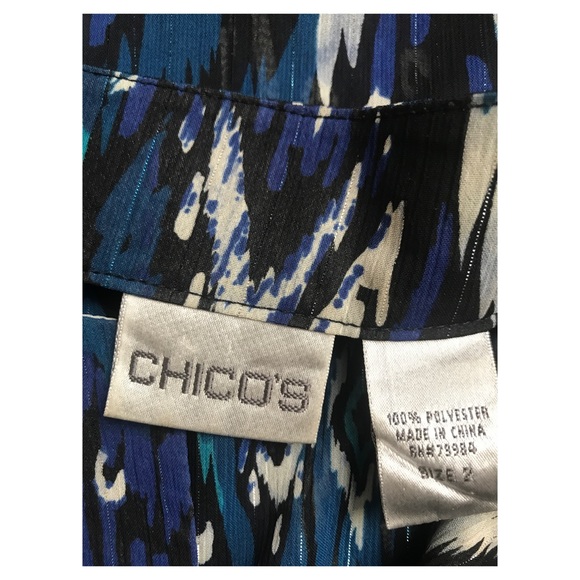 CHICOS Size 2 Blue Pattern Blouse - Picture 5 of 6